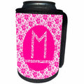 3dRose Russ Billington Monograms - Hoy Pink Girly Floral Monogram Letter M - Can Cooler Bottle Wrap (cc_241346)