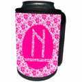 3dRose Russ Billington Monograms - Hoy Pink Girly Floral Monogram Letter N - Can Cooler Bottle Wrap (cc_241347)