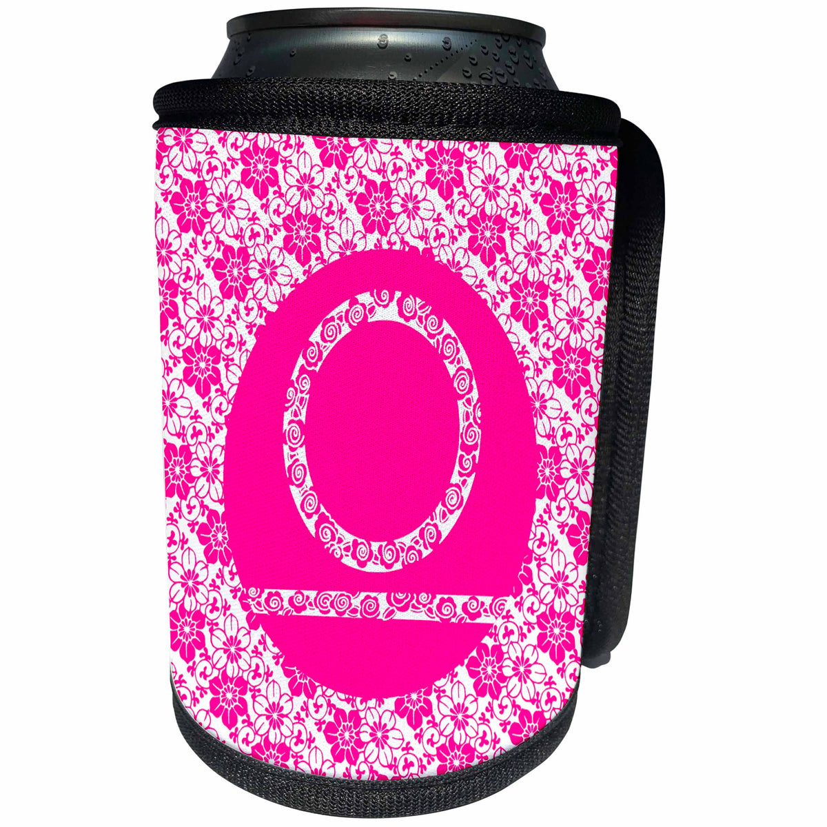 3dRose Russ Billington Monograms - Hoy Pink Girly Floral Monogram Letter O - Can Cooler Bottle Wrap (cc_241348)