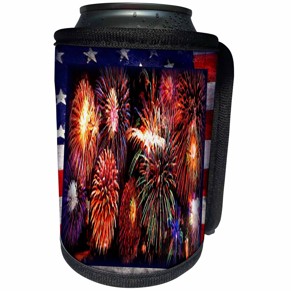 3dRose Susan Brown Designs 4th of July Holiday Themes - Fireworks on the 4th - Can Cooler Bottle Wrap (cc_24135)