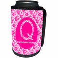 3dRose Russ Billington Monograms - Hoy Pink Girly Floral Monogram Letter Q - Can Cooler Bottle Wrap (cc_241350)