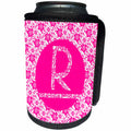 3dRose Russ Billington Monograms - Hoy Pink Girly Floral Monogram Letter R - Can Cooler Bottle Wrap (cc_241351)