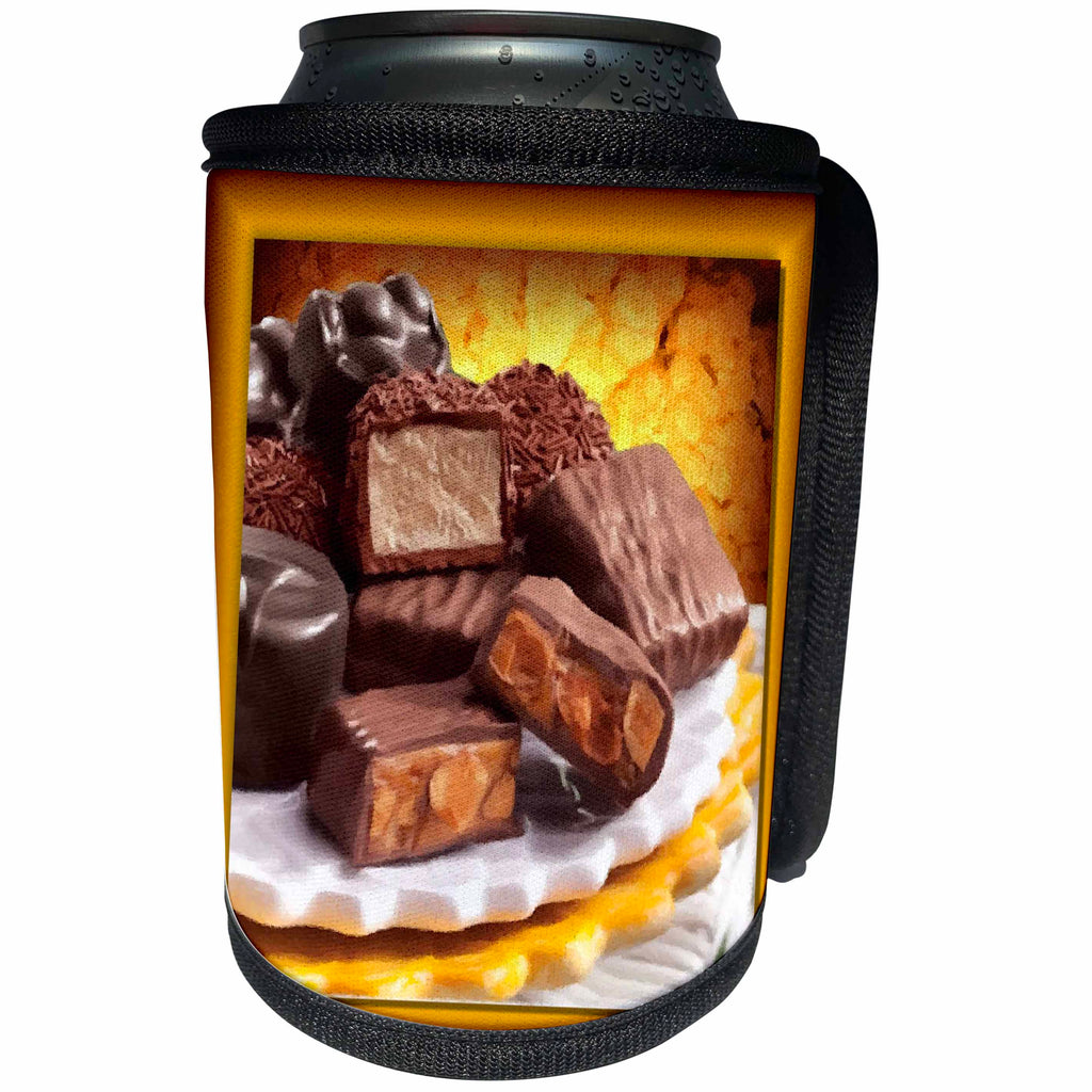 3dRose Susan Brown Designs Dessert Themes - Plate of Chocolates - Can Cooler Bottle Wrap (cc_24173)