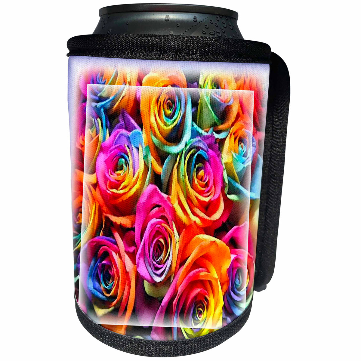 3dRose Susan Brown Designs Flower Themes - Rainbow Colored Roses - Can Cooler Bottle Wrap (cc_24176)