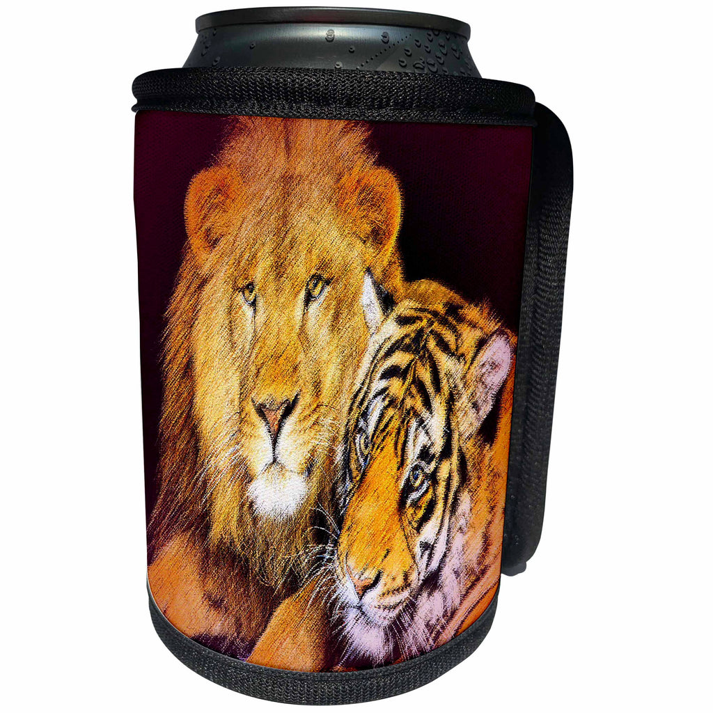 3dRose Susan Brown Designs Animal Themes - The Lion and the Tiger - Can Cooler Bottle Wrap (cc_24201)
