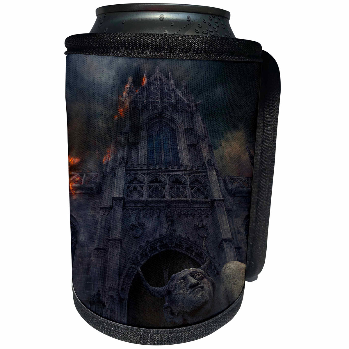 3dRose Houk Digital Fantasy Art - Unus Cathedral suffers fire damaged Surreal image with eerie and mysterious mood - Can Cooler Bottle Wrap (cc_24246)