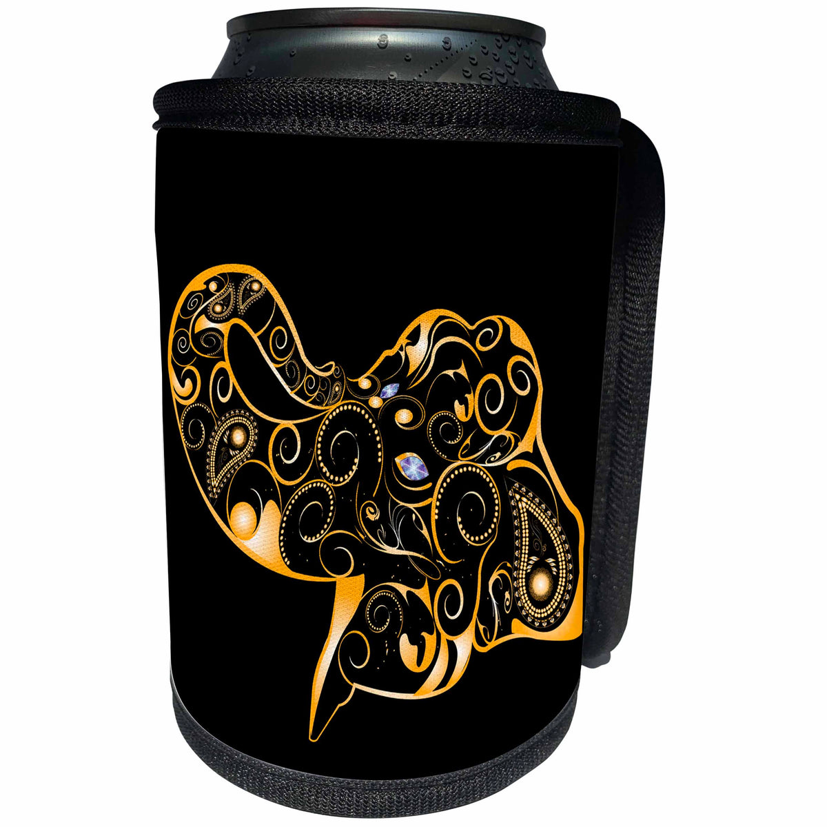 3dRose Heike Köhnen Design Decorative - Awesome golden elephant with floral elements - Can Cooler Bottle Wrap (cc_243095)