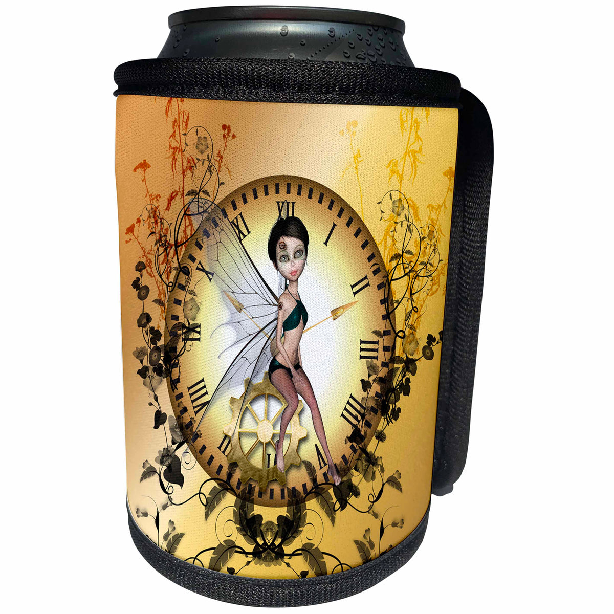3dRose Heike Köhnen Design Steampunk - Little steampunk fairy with gears and clock - Can Cooler Bottle Wrap (cc_243106)