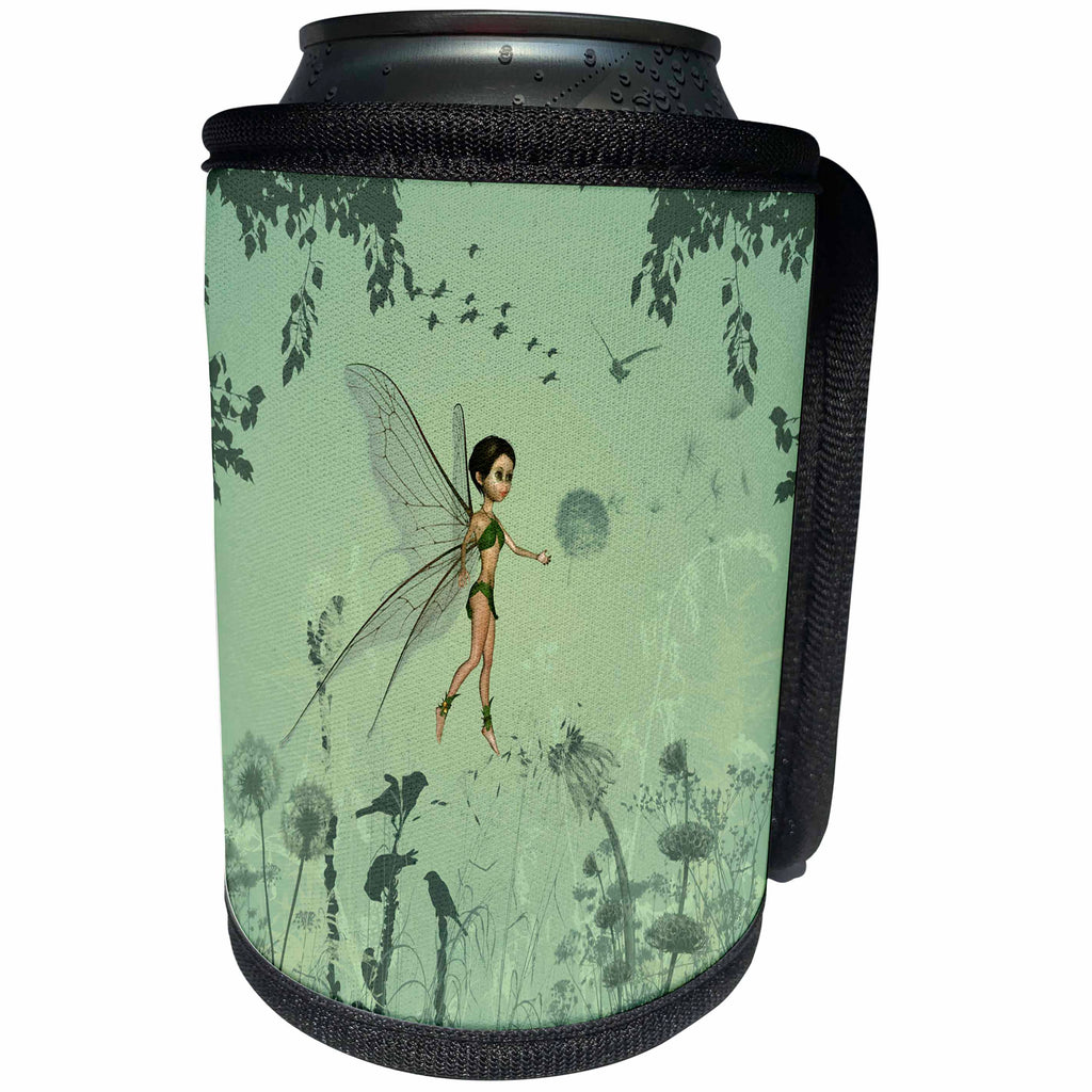 3dRose Heike Köhnen Design Fairies Fairytale - Cute fairy playing with a dandelion - Can Cooler Bottle Wrap (cc_243119)