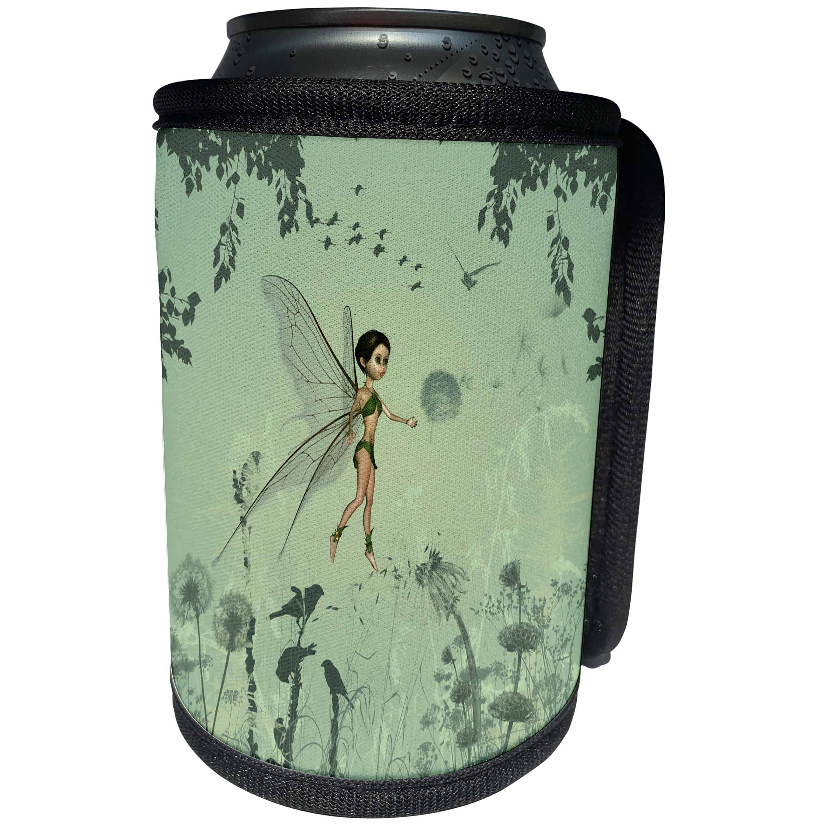 3dRose Heike Köhnen Design Fairies Fairytale - Cute fairy playing with a dandelion - Can Cooler Bottle Wrap (cc_243119)