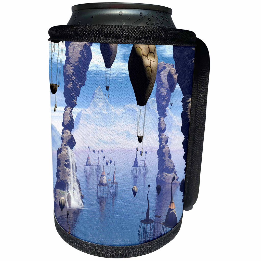 3dRose Heike Köhnen Design Fantasy - Fantasy seascape with fish house and rocks - Can Cooler Bottle Wrap (cc_243120)