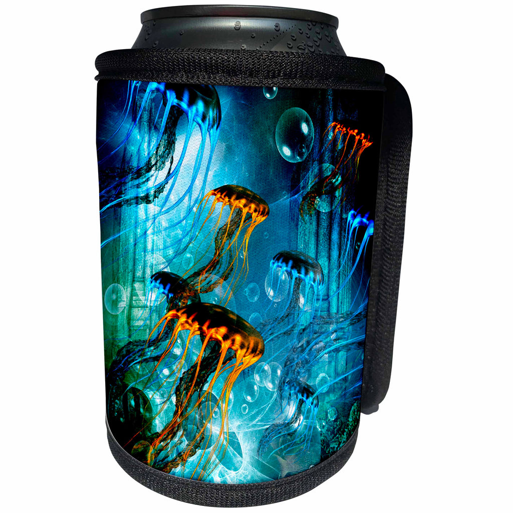 3dRose Heike Köhnen Design Sea Life - Wonderful jellyfish with bubbles - Can Cooler Bottle Wrap (cc_243123)