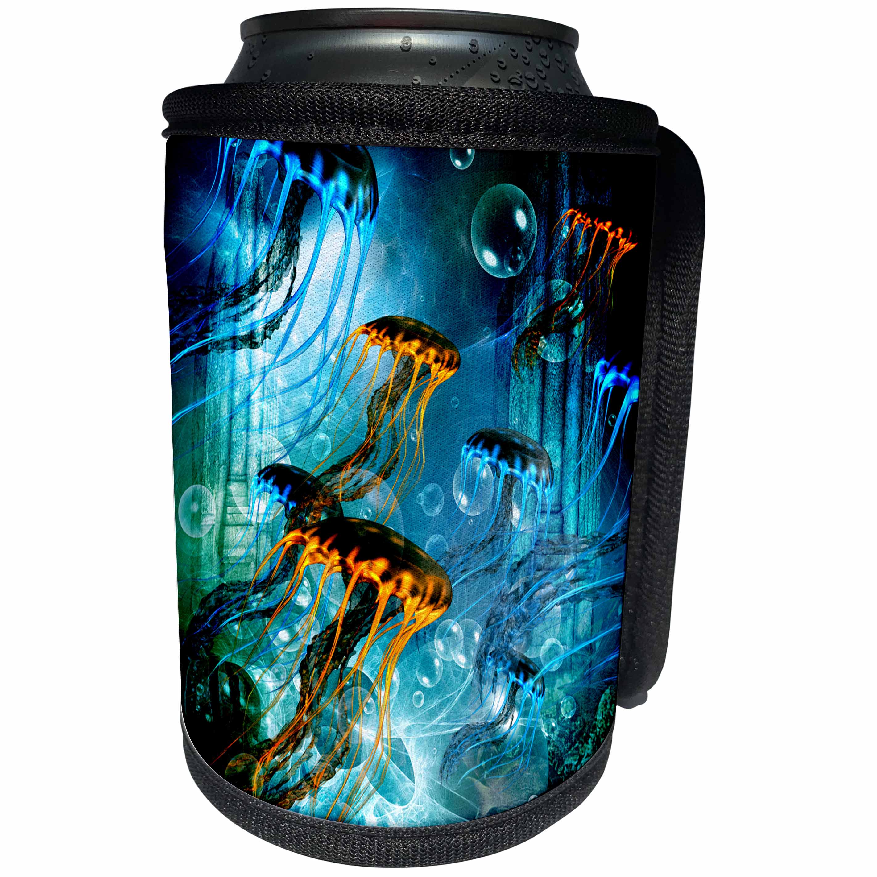 3dRose Heike Köhnen Design Sea Life - Wonderful jellyfish with bubbles - Can Cooler Bottle Wrap (cc_243123)
