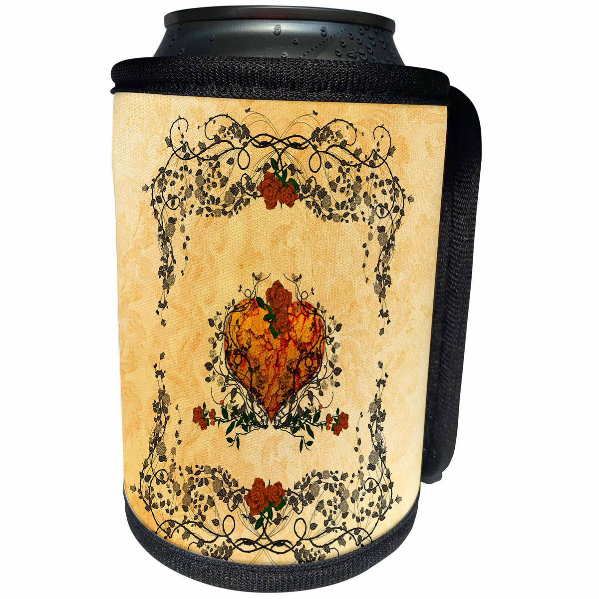3dRose Heike Köhnen Design Holiday Valentines day - Wonderful heart with roses and leaves - Can Cooler Bottle Wrap (cc_243124)