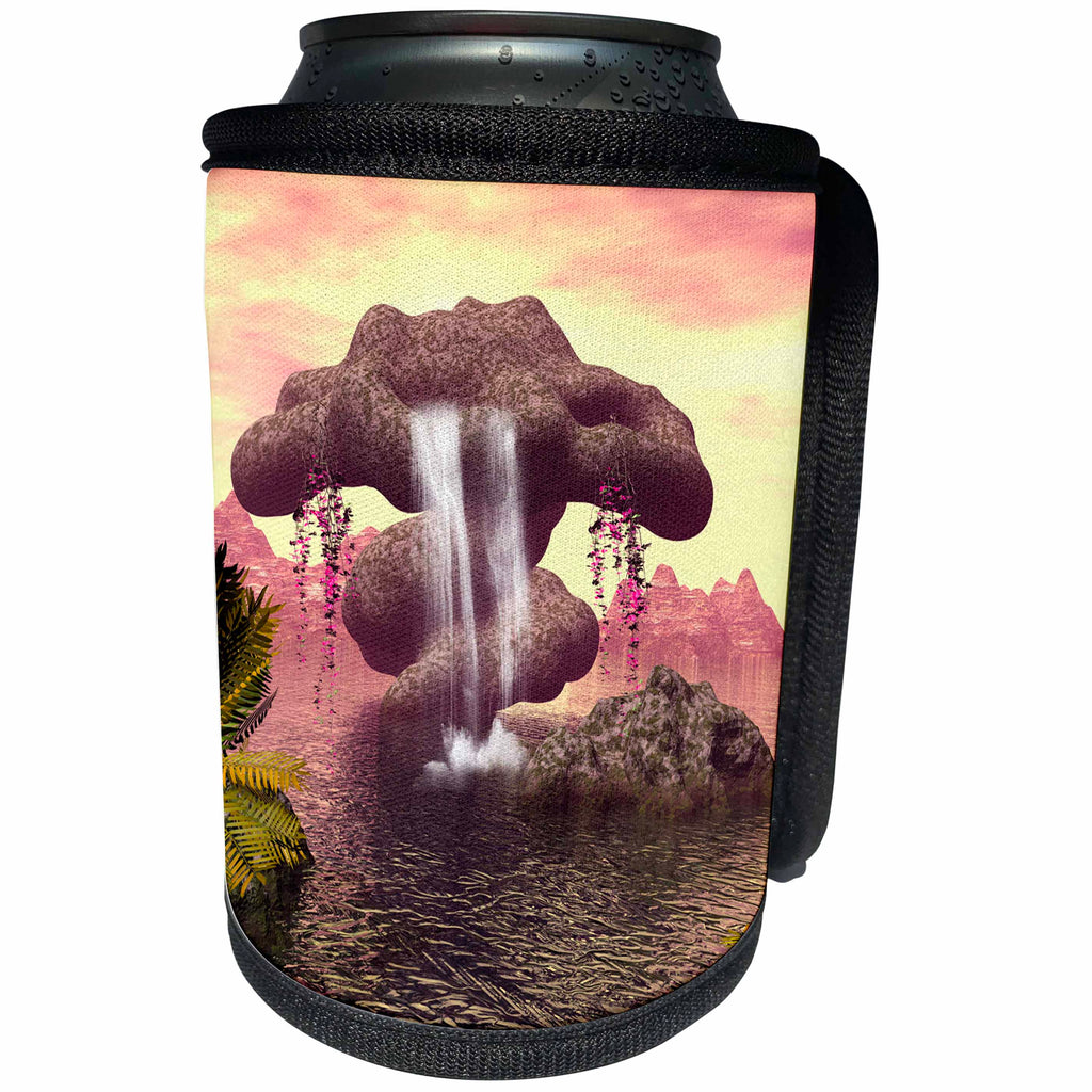 3dRose Heike Köhnen Design Fantasy - Fantasy landscape with awesome rock and waterfall - Can Cooler Bottle Wrap (cc_243134)