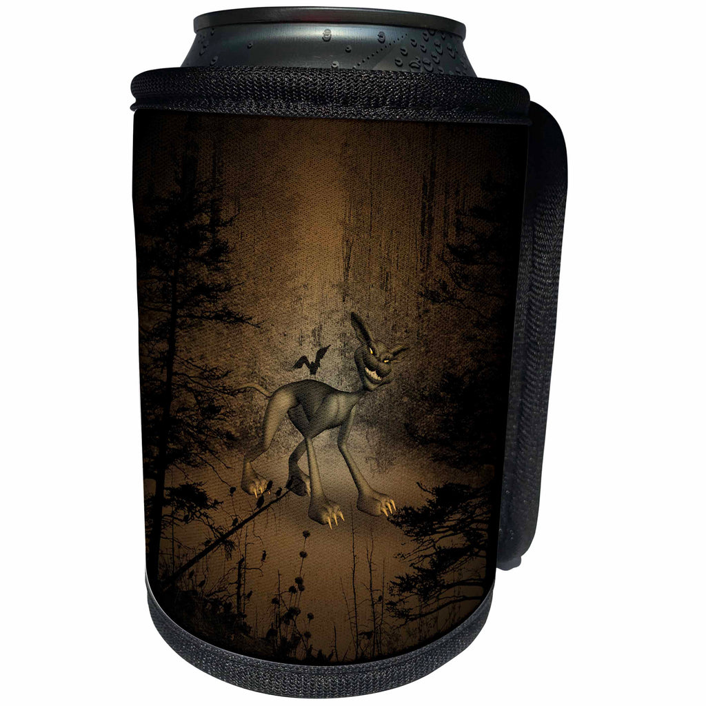 3dRose Heike Köhnen Design Animal - Funny cartoon cat in the forest - Can Cooler Bottle Wrap (cc_243139)