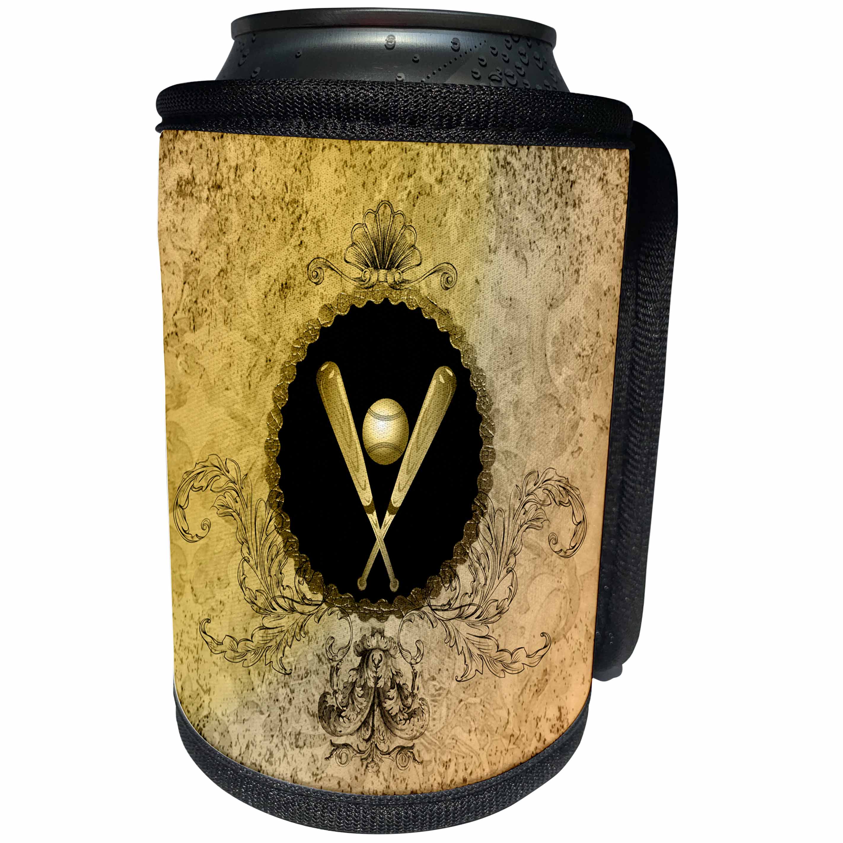3dRose Heike Köhnen Design Sport - Baseball with baseball bat and damask - Can Cooler Bottle Wrap (cc_243146)