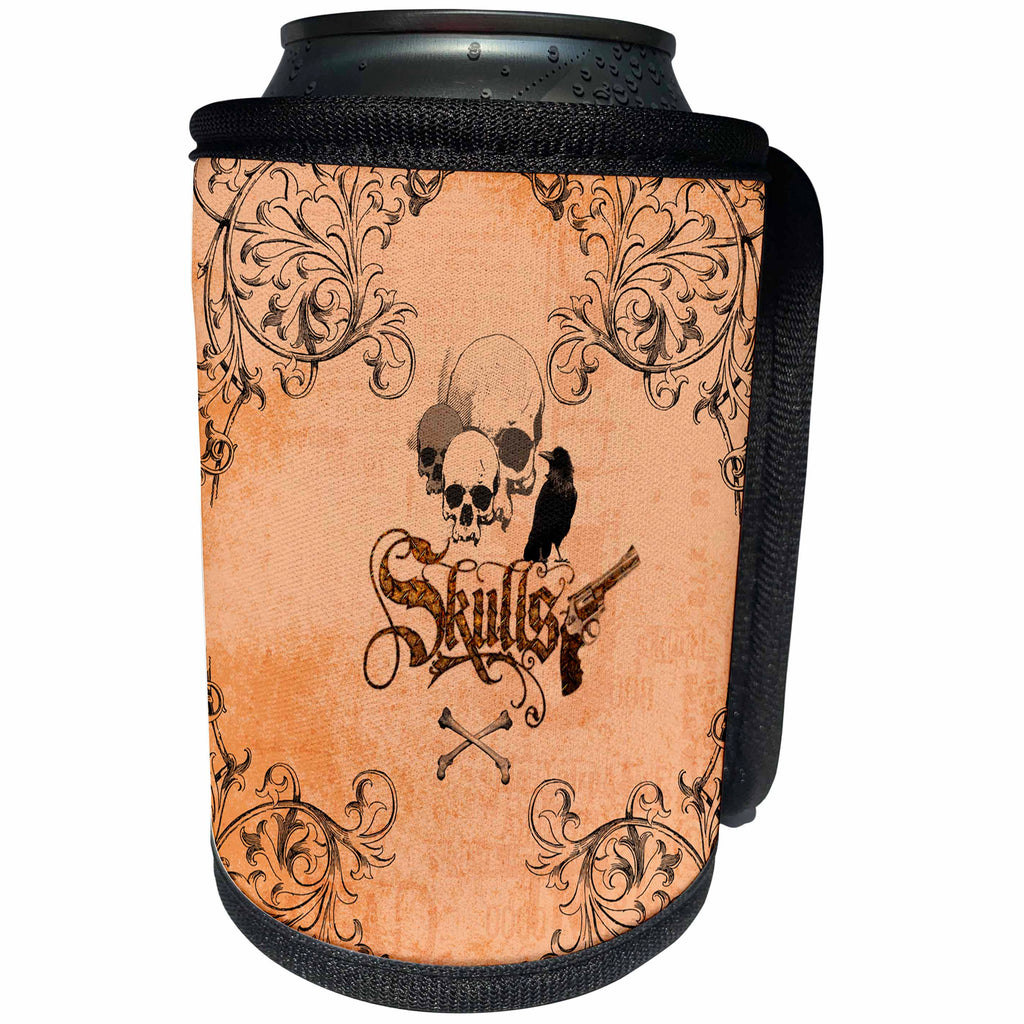 3dRose Heike Köhnen Design Skull - Skulls with gun and crow - Can Cooler Bottle Wrap (cc_243148)