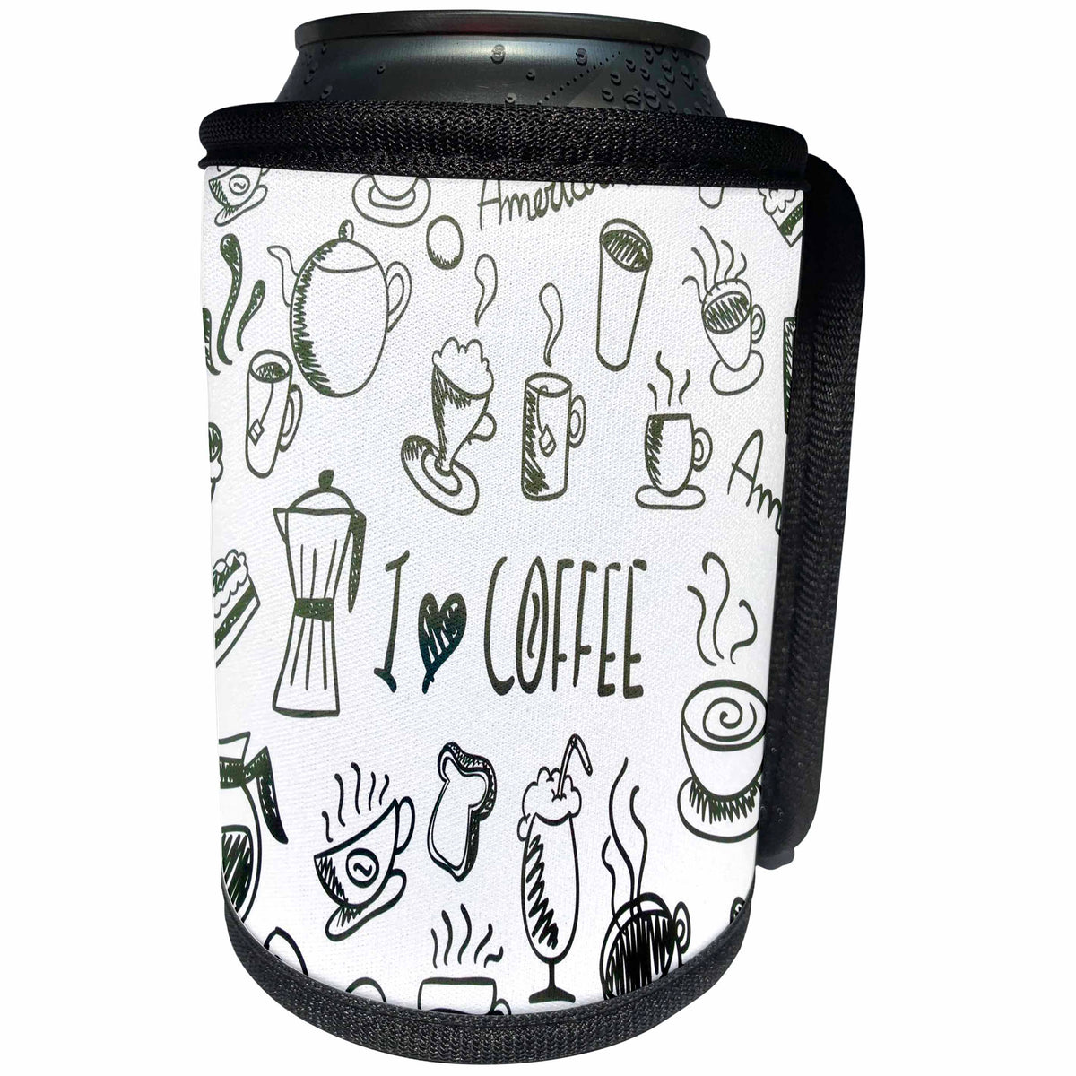 3dRose Taiche - Illustration - Coffee - I Love Coffee - Can Cooler Bottle Wrap (cc_243161)