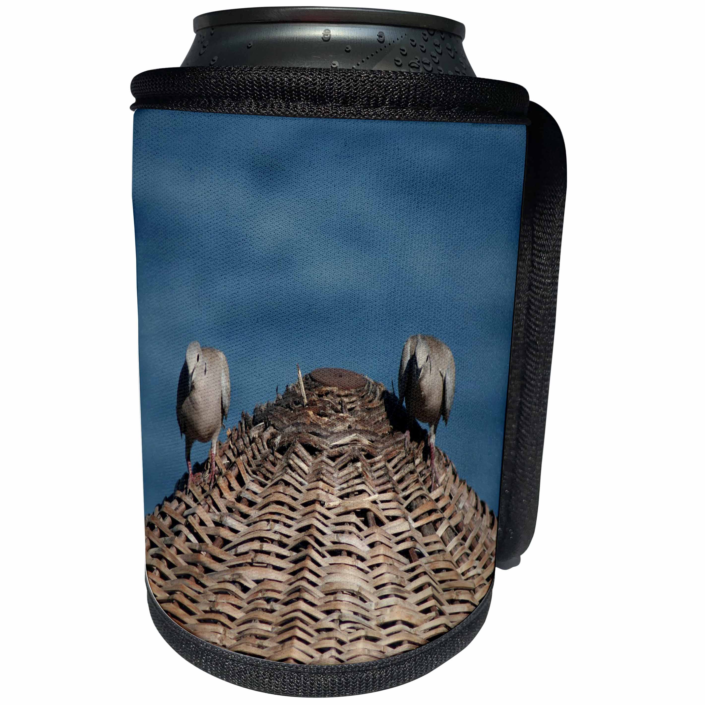 3dRose Taiche - Photography - Birds - A Pair Of Doves On A Woven Sun Parasol - Can Cooler Bottle Wrap (cc_243168)