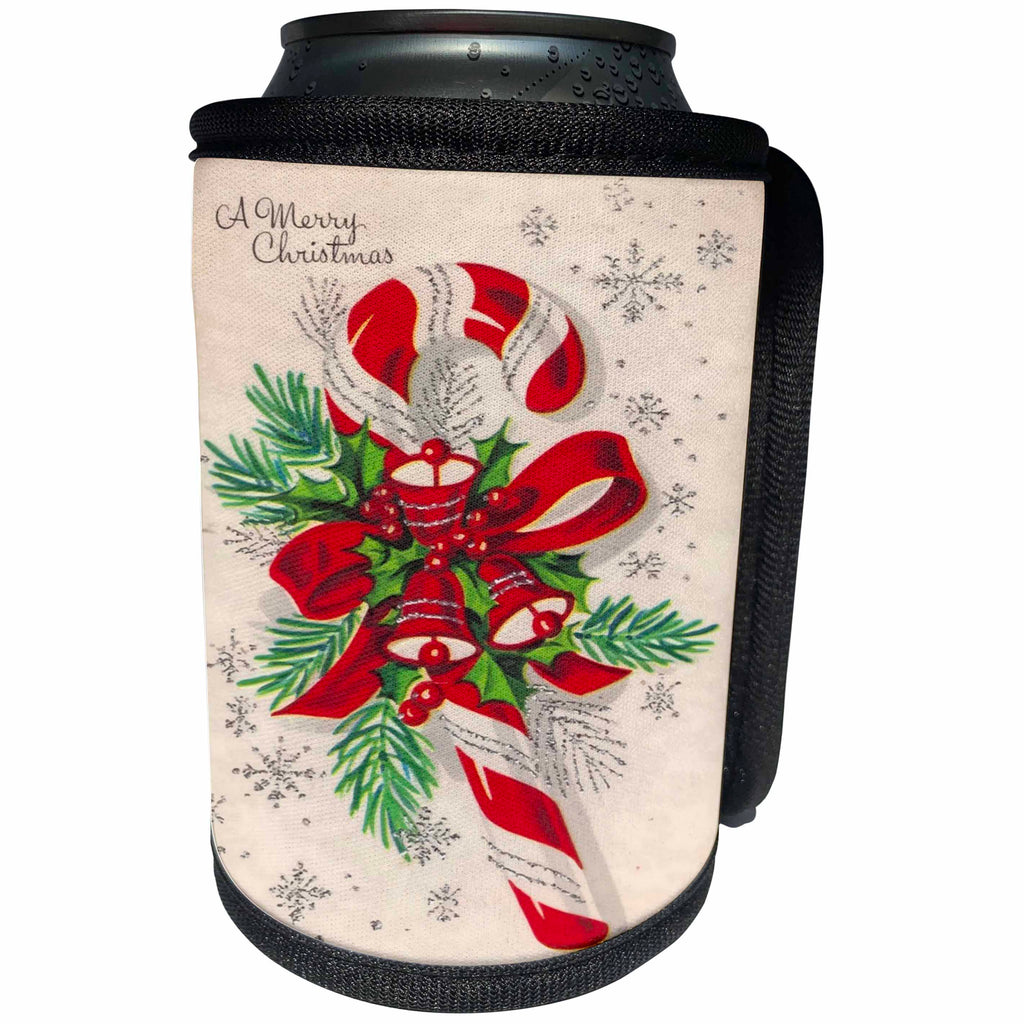 3dRose Taiche - Illustration - Christmas - A Vintage Merry Christmas Candy Cane - Can Cooler Bottle Wrap (cc_243176)