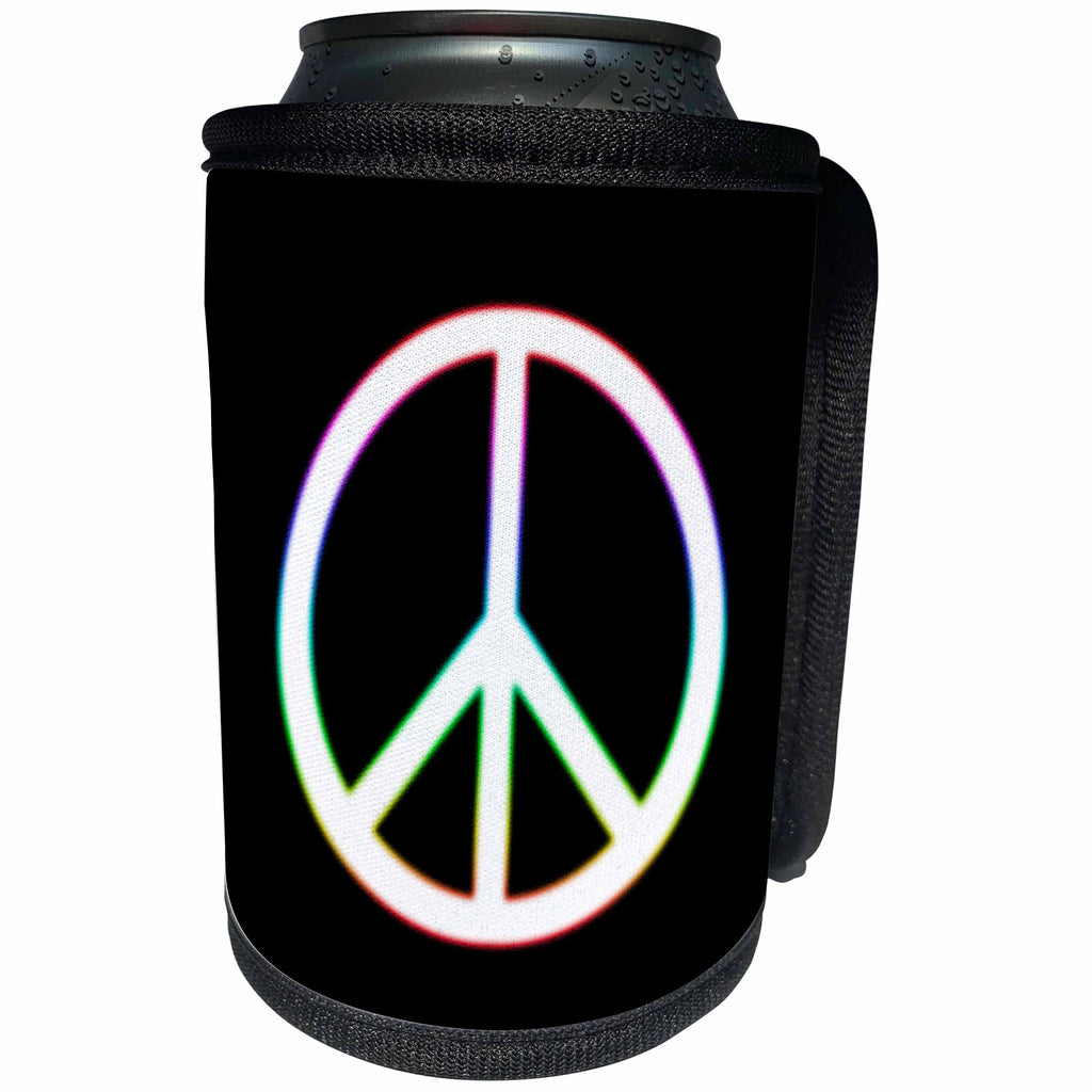 3dRose Houk Digital Design Symbols - Peace Symbol glowing on black background - Can Cooler Bottle Wrap (cc_24318)