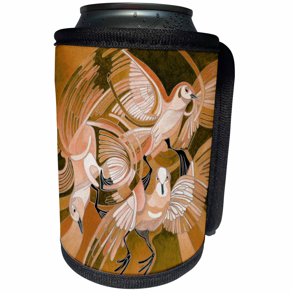 3dRose Taiche - Acrylic Painting - Birds - Pigeons in Sepia - Can Cooler Bottle Wrap (cc_243183)