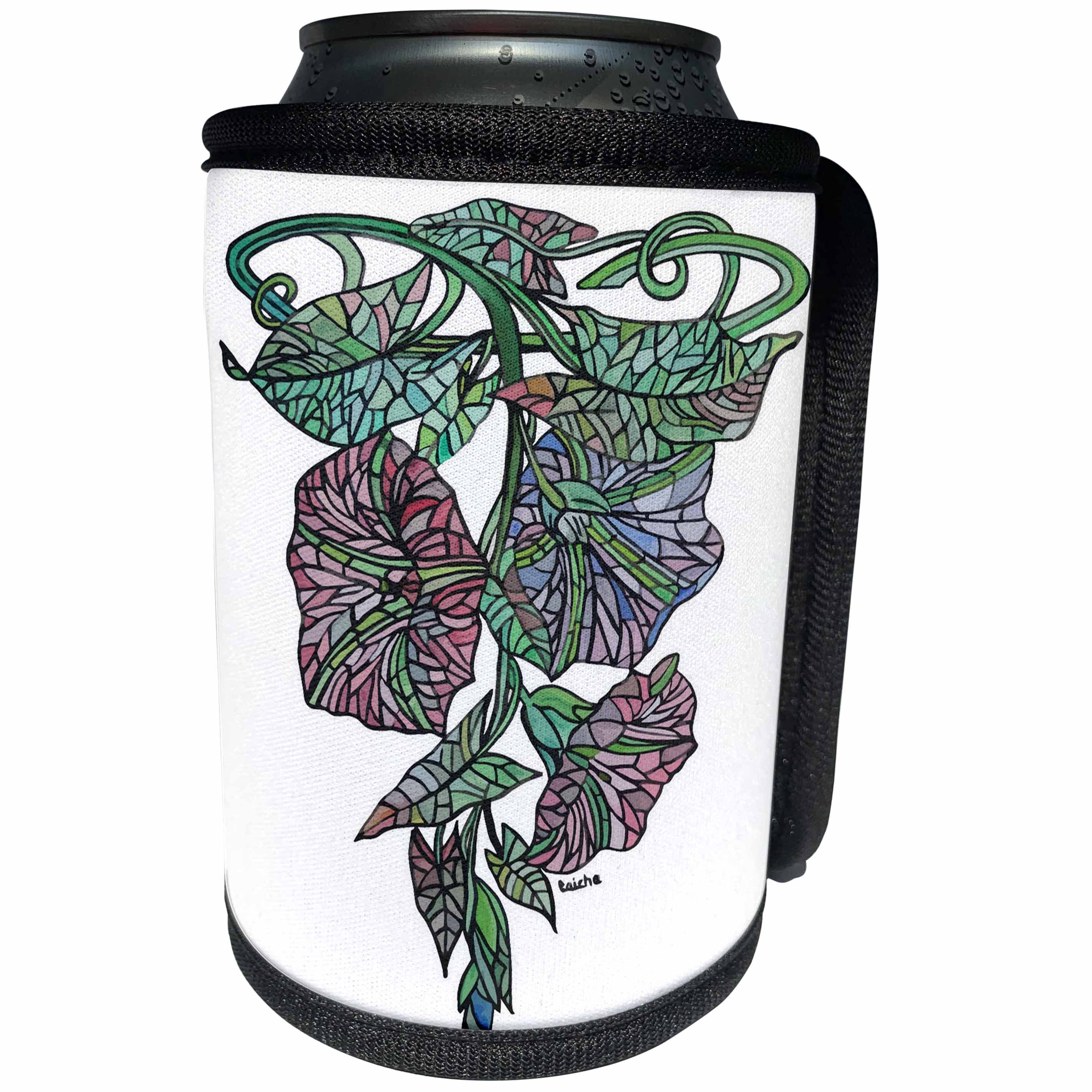 3dRose Taiche - Acrylic Painting - Ipomoea - Art Nouveau Morning Glory Isolated - Can Cooler Bottle Wrap (cc_243192)