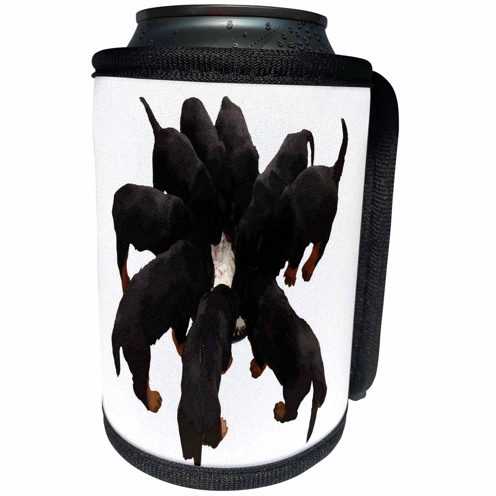 3dRose Taiche - Vector - Rottweiler - Nine Rottweiler Puppies Eating Vector - Can Cooler Bottle Wrap (cc_243194)