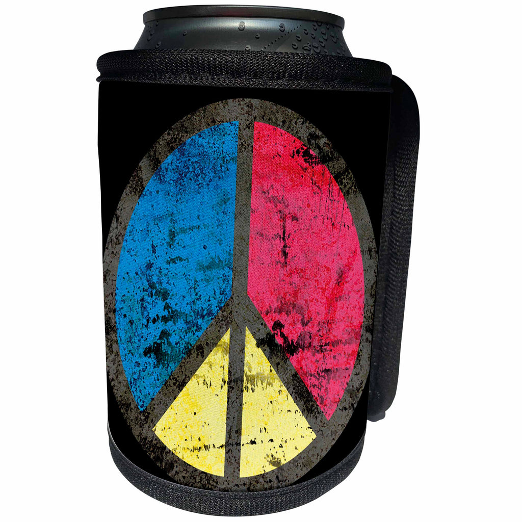3dRose Houk Digital Design Symbols - Peace Symbol grunge on black background - Can Cooler Bottle Wrap (cc_24320)