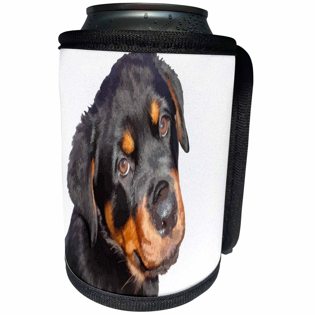 3dRose Taiche - Vector - Rottweiler - Female Rottweiler Puppy Making Eye Contact Isolated - Can Cooler Bottle Wrap (cc_243201)