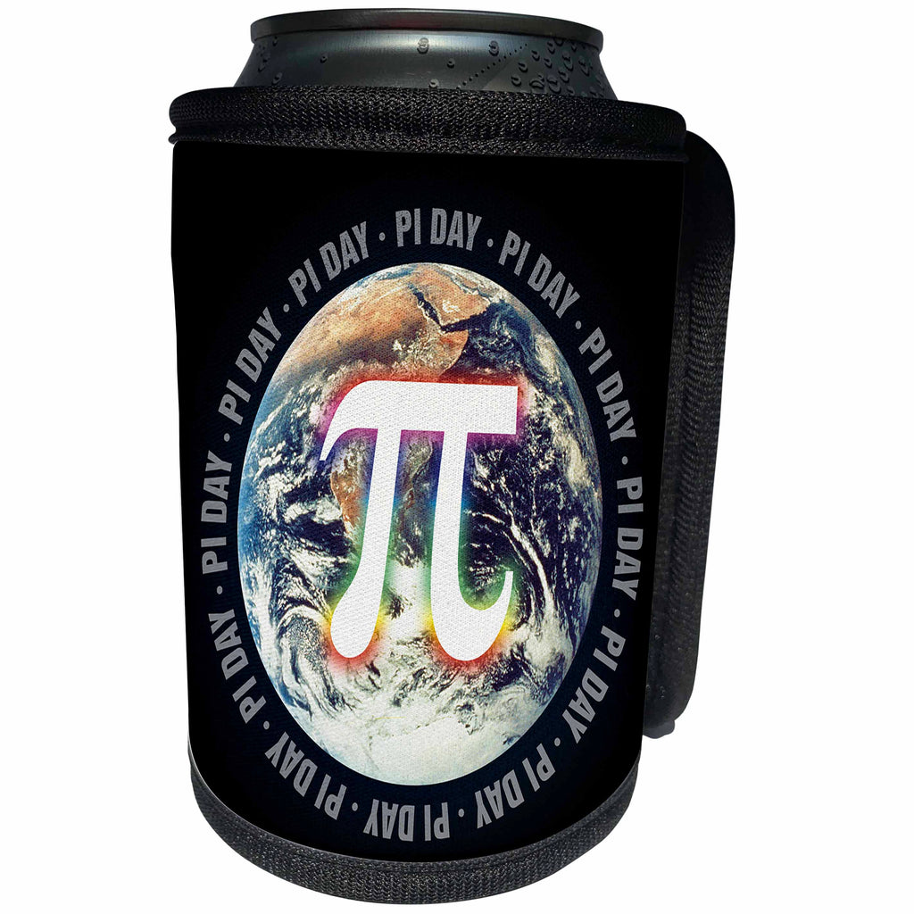 3dRose Houk Digital Design Symbols - Pi Day on Earth Symbol on black background - Can Cooler Bottle Wrap (cc_24324)