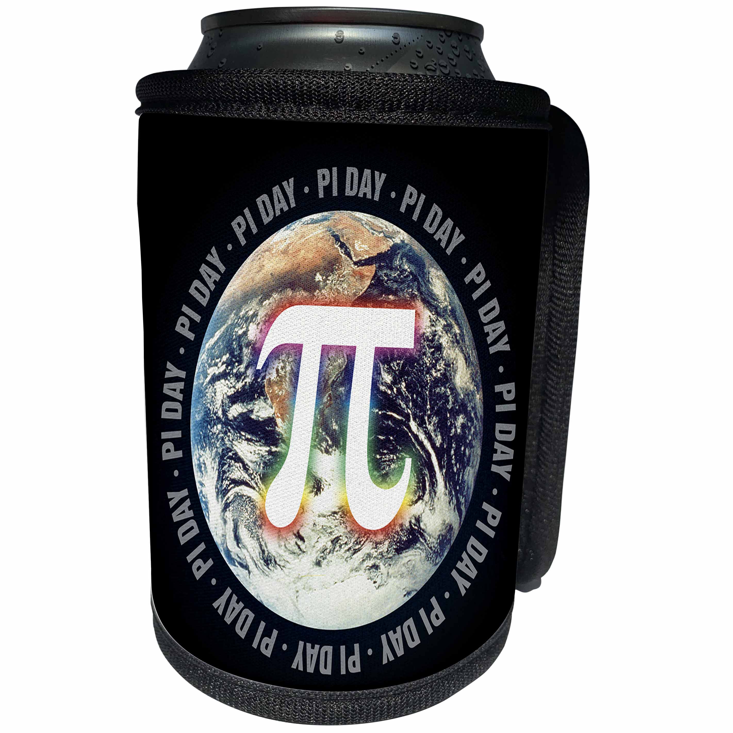 3dRose Houk Digital Design Symbols - Pi Day on Earth Symbol on black background - Can Cooler Bottle Wrap (cc_24324)