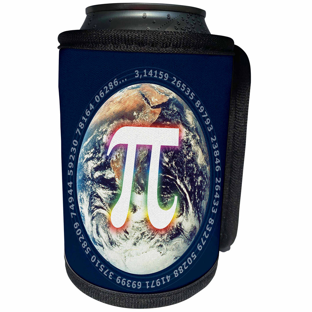 3dRose Houk Digital Design Symbols - Pi Number on Earth Symbol on dark blue background - Can Cooler Bottle Wrap (cc_24325)