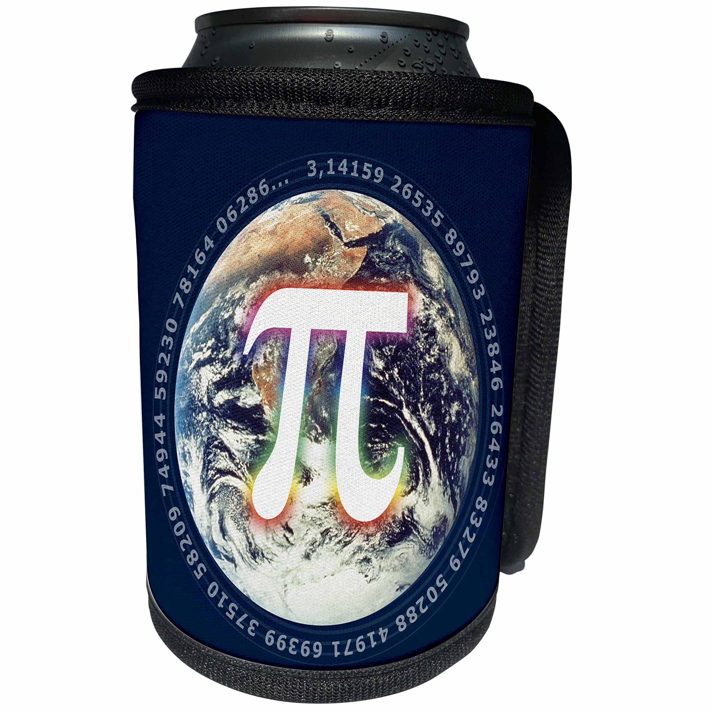 3dRose Houk Digital Design Symbols - Pi Number on Earth Symbol on dark blue background - Can Cooler Bottle Wrap (cc_24325)