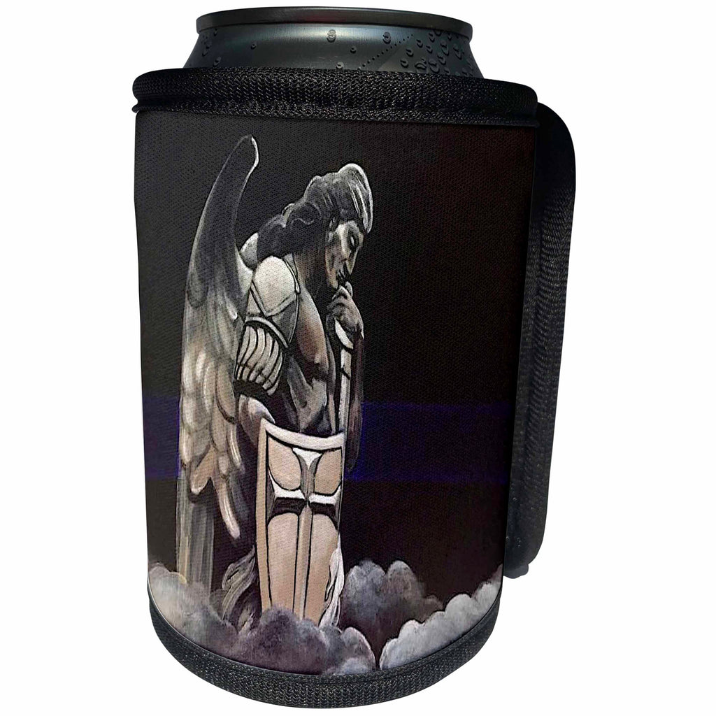 3dRose Melissa A. Torres Art Law Enforcement - Image of Saint Michael with Thin Blue Line - Can Cooler Bottle Wrap (cc_243250)