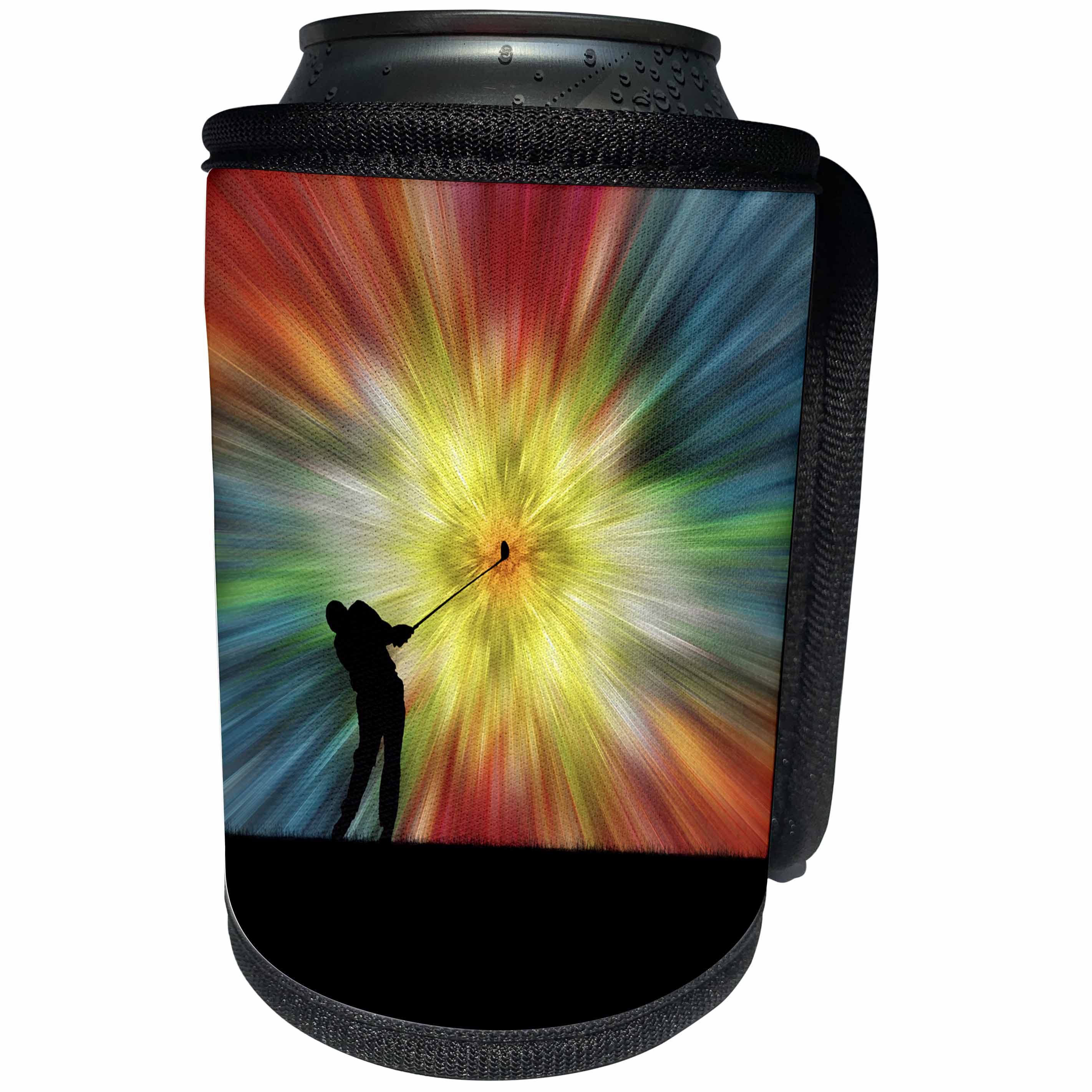 3dRose Phil Perkins - Graphic Design - Tie Dye Silhouette Golfer - colorful tie dye silhouette golfer driving - Can Cooler Bottle Wrap (cc_243447)