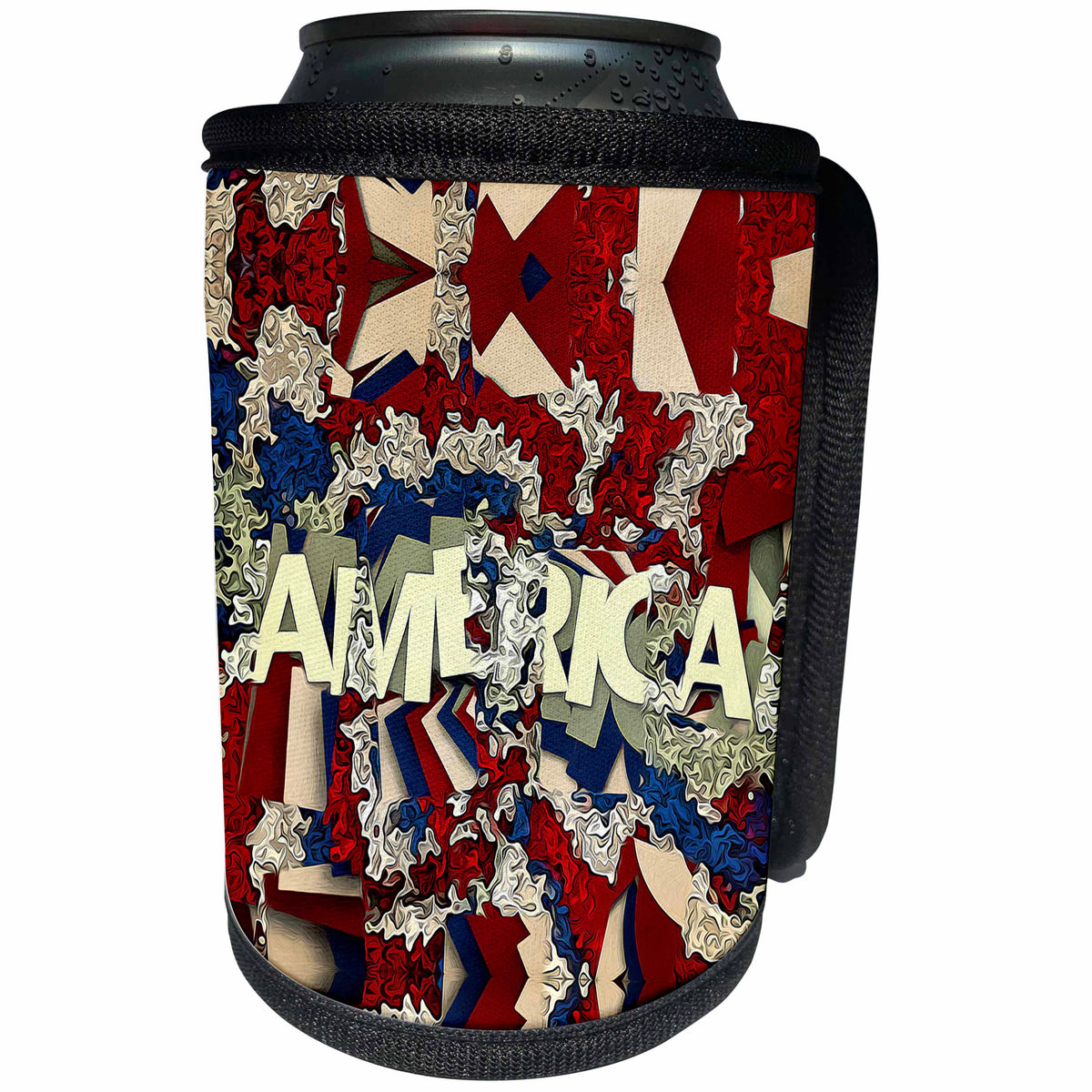 3dRose Phil Perkins - USA - Abstract Patriotic America - colorful abstract America textual artwork - Can Cooler Bottle Wrap (cc_243449)
