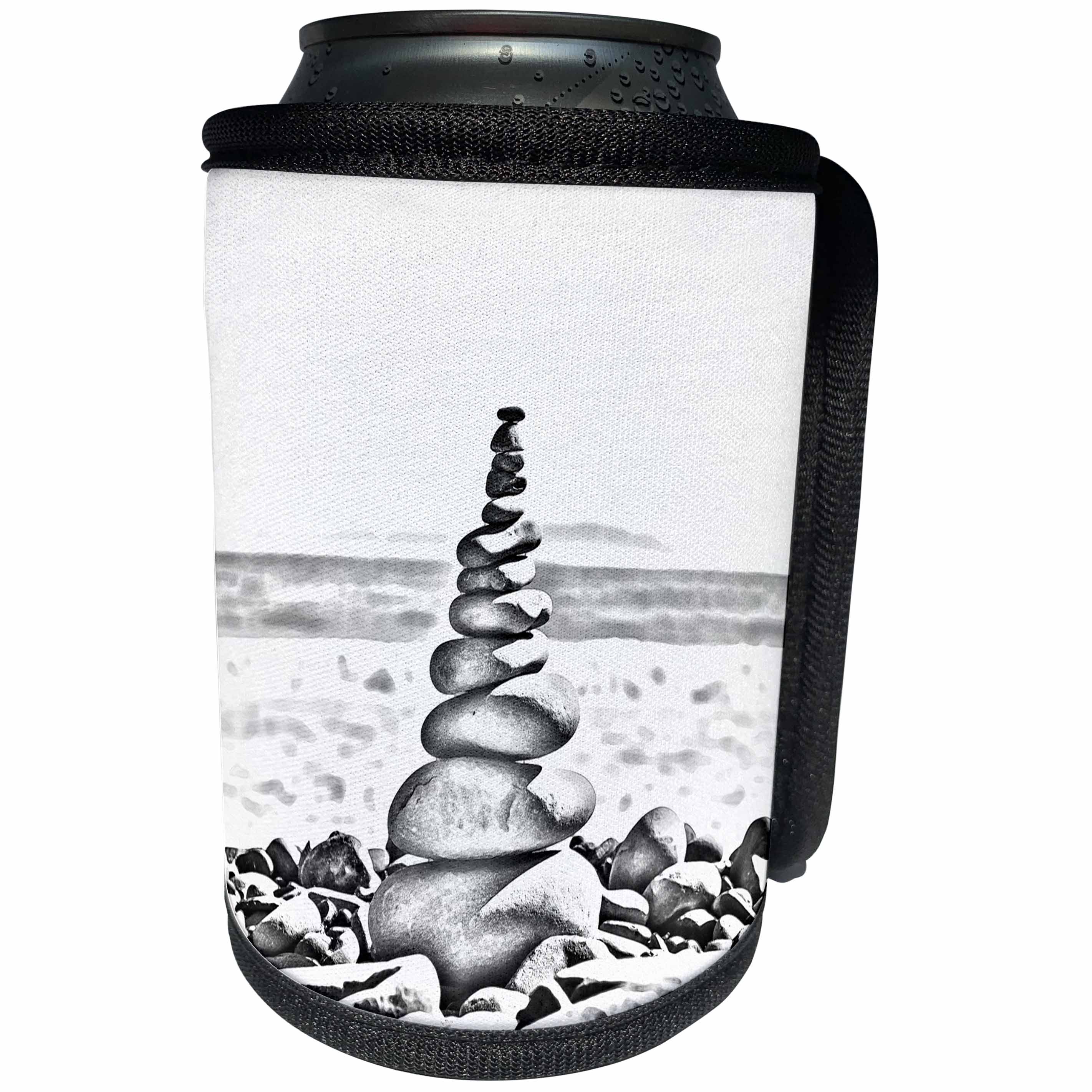 3dRose Phil Perkins - Nature - Balancing Stones - black and white photography of stones balancing - Can Cooler Bottle Wrap (cc_243455)