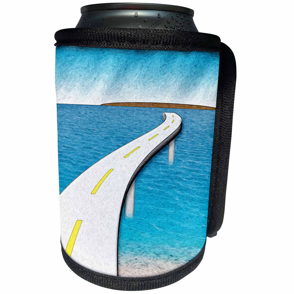 3dRose Phil Perkins - Cities And Structures - Road Work Ahead - whimsical illustration of a bridge to nowhere - Can Cooler Bottle Wrap (cc_243459)