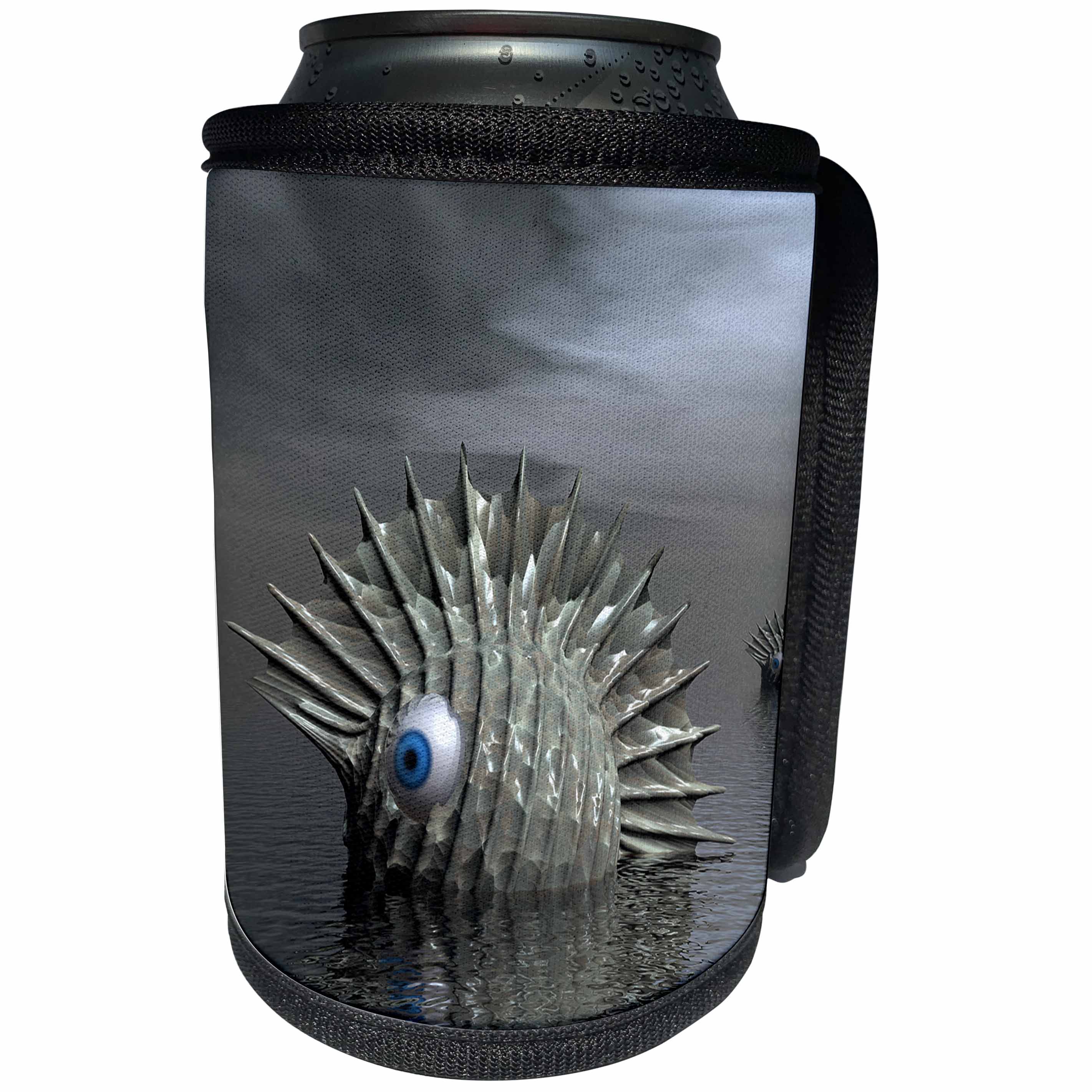 3dRose Phil Perkins - Science Fiction - Seafood For Lunch - science fiction sea monsters hunting in lagoon - Can Cooler Bottle Wrap (cc_243463)