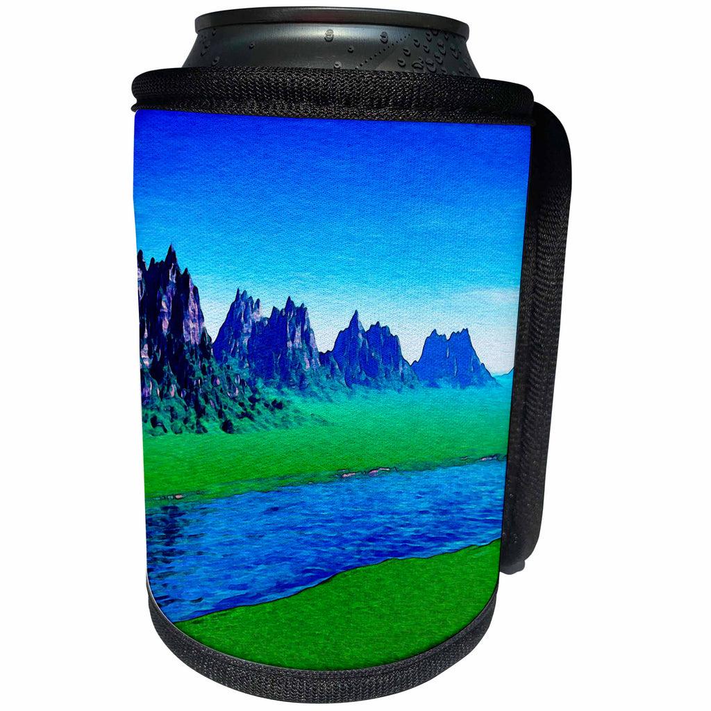 3dRose Phil Perkins - Nature - Mountain River Landscape - vibrant landscape of rocky mountain range - Can Cooler Bottle Wrap (cc_243464)