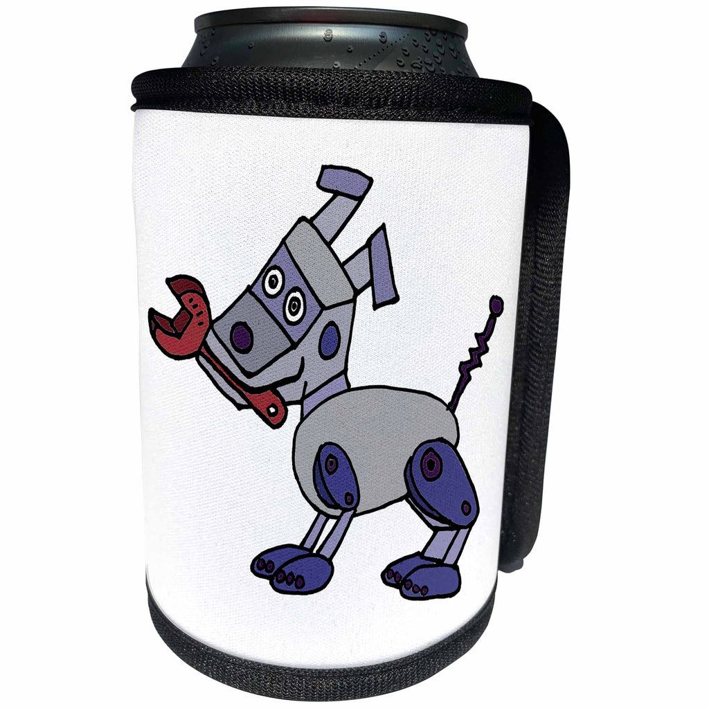 3dRose All Smiles Art Pets - Funny Cool Robot Dog with Wrench in his Mouth - Can Cooler Bottle Wrap (cc_243479)