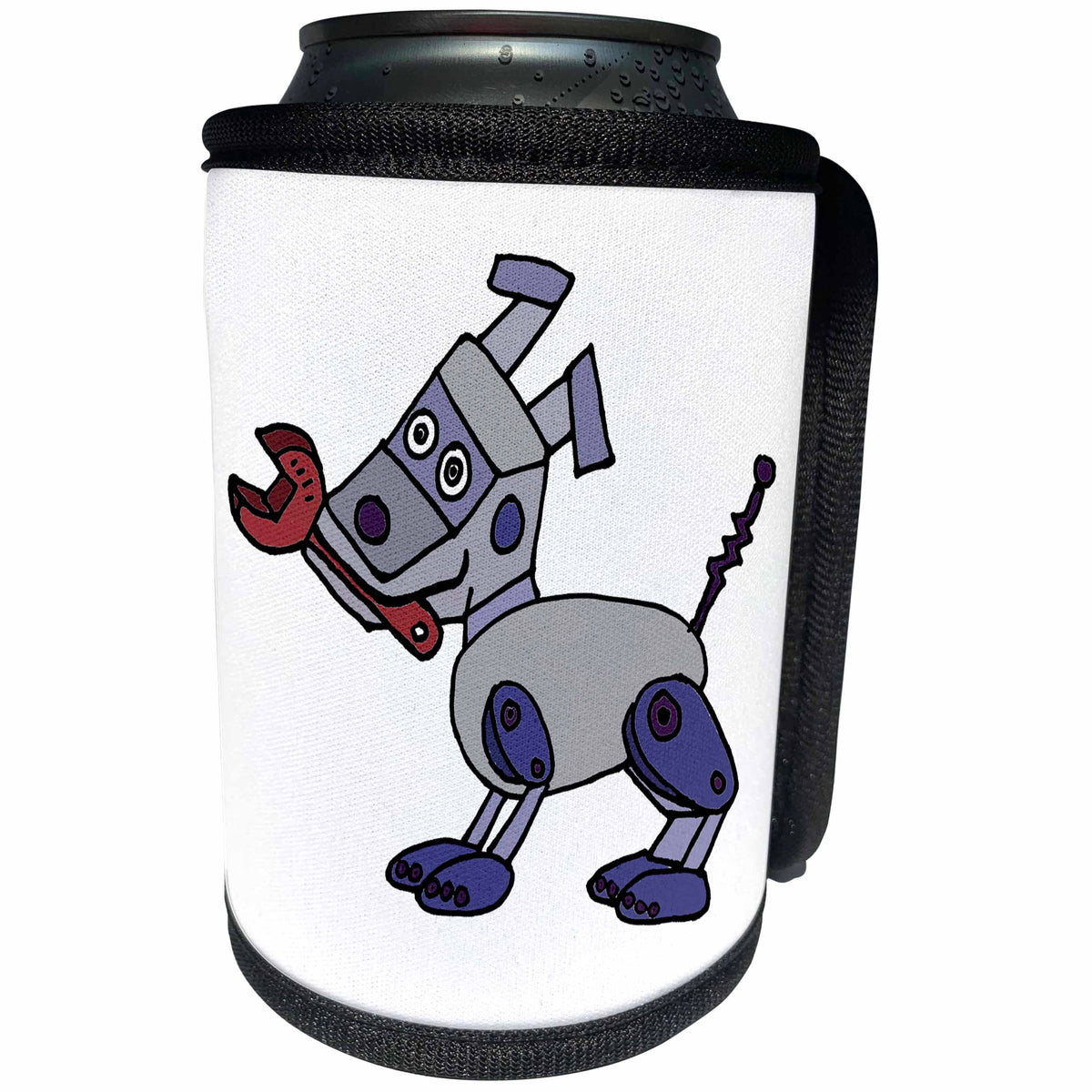 3dRose All Smiles Art Pets - Funny Cool Robot Dog with Wrench in his Mouth - Can Cooler Bottle Wrap (cc_243479)
