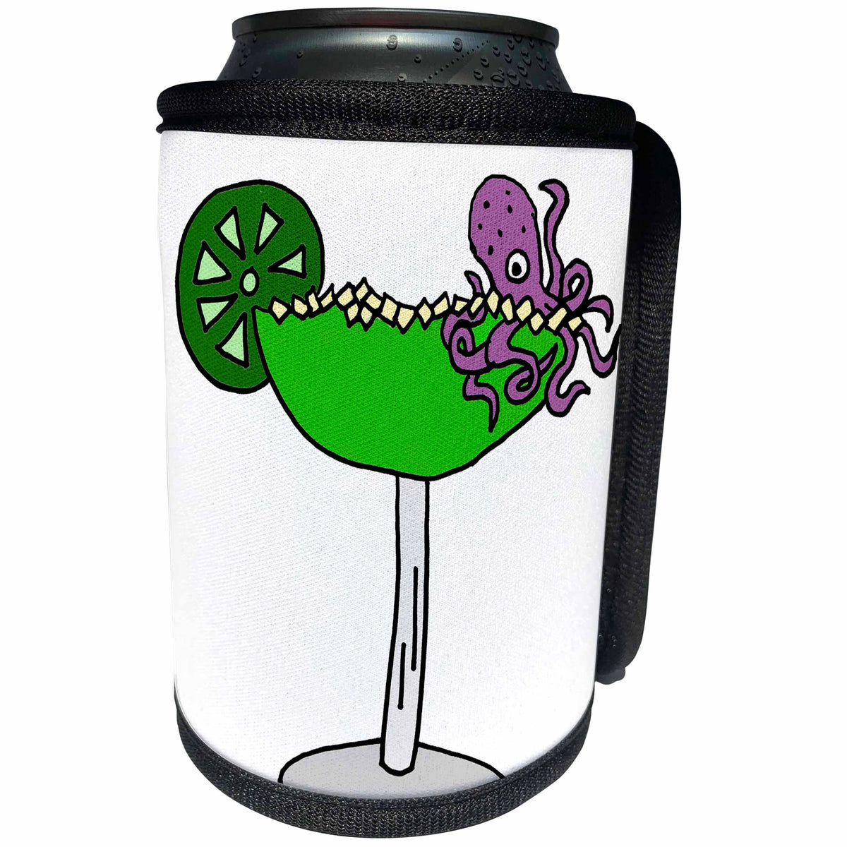 3dRose All Smiles Art at the Beach - Funny Purple Octopus in Margarita Glass - Can Cooler Bottle Wrap (cc_243485)