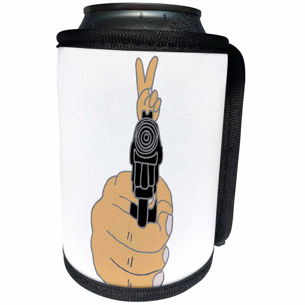 3dRose All Smiles Art Sports and Hobbies - Funny Pistol Gun with Peace Sign as Trigger Sight - Can Cooler Bottle Wrap (cc_243487)