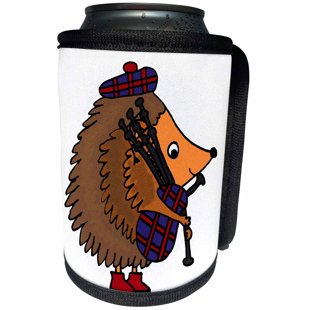 3dRose All Smiles Art Music - Funny Hedgehog Playing the Bagpipes - Can Cooler Bottle Wrap (cc_243489)
