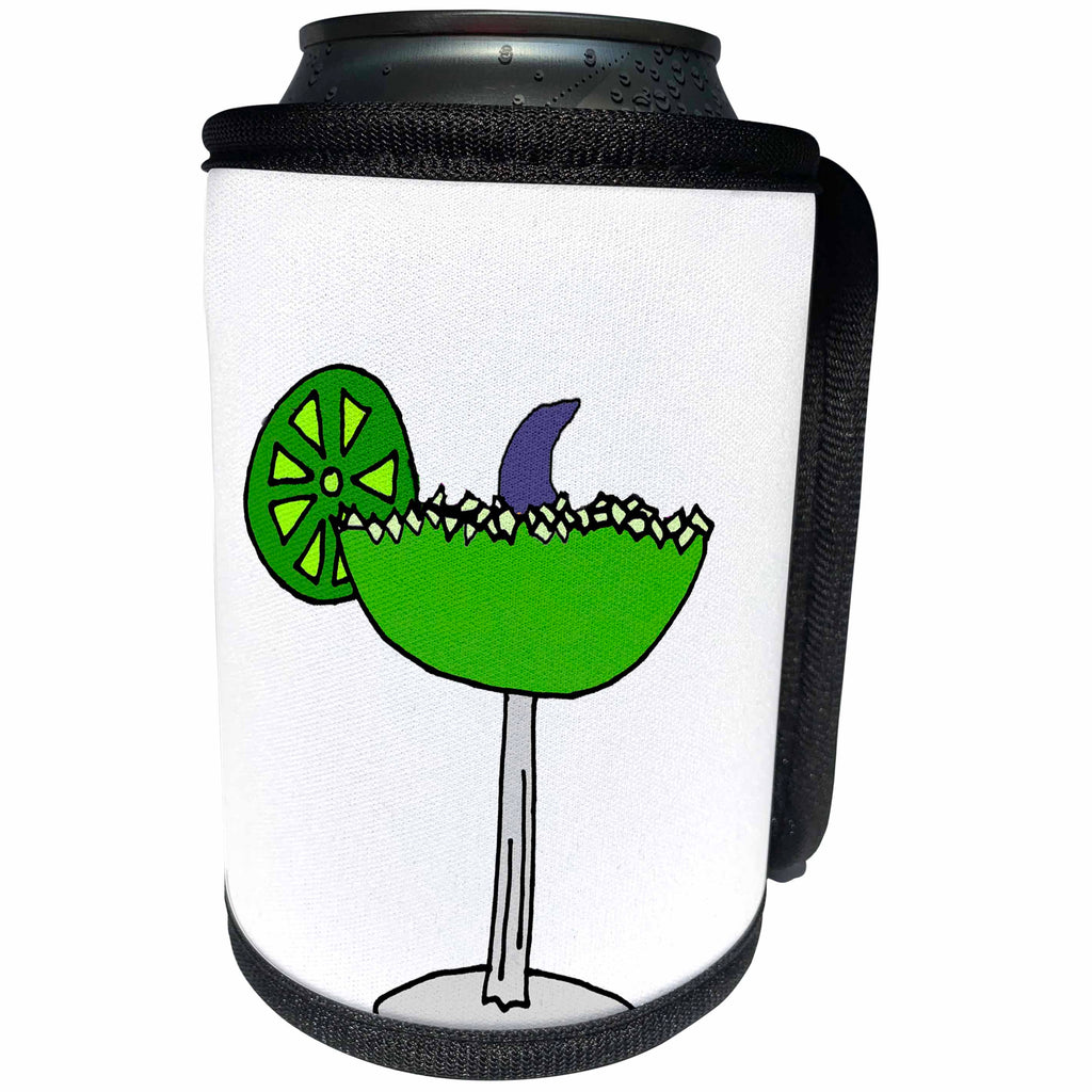 3dRose All Smiles Art at the Beach - Cool Funny Lime Margarita Drink with Shark Fin in the Glass - Can Cooler Bottle Wrap (cc_243492)