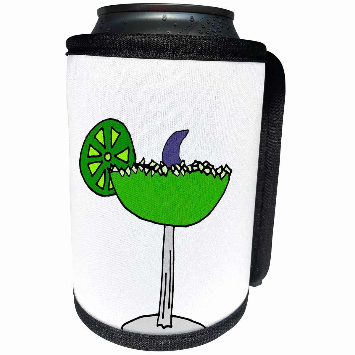 3dRose All Smiles Art at the Beach - Cool Funny Lime Margarita Drink with Shark Fin in the Glass - Can Cooler Bottle Wrap (cc_243492)