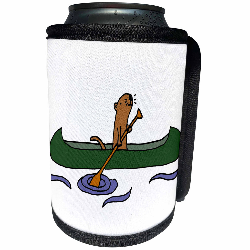 3dRose All Smiles Art Sports and Hobbies - Funny Cute Sea Otter Canoeing in Green Canoe - Can Cooler Bottle Wrap (cc_243496)